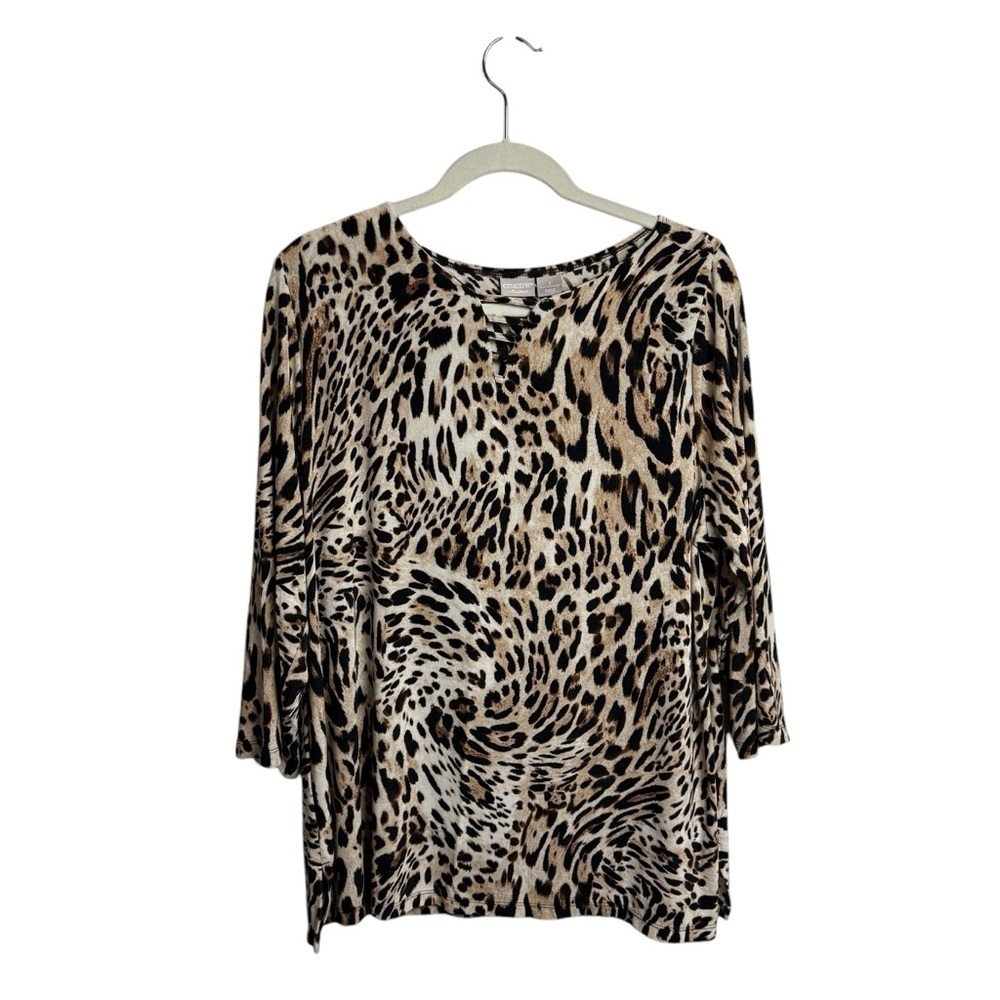 Chicos Travelers Women’s Slinky Shirt SZ XL 3 Top Leopard Cheetah Brown Animal